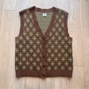 Sunday Best Brown Knit Vest with Green and Cream Pattern